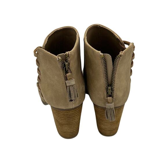 Francesca Faux Suede Dannah Open Toe 3 inch Heeled Bootie in Taupe Size 8M - Picture 5 of 9